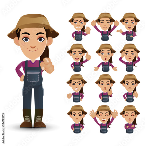 Tablou pe pânză Cute Set - Set of farmer with different emotion