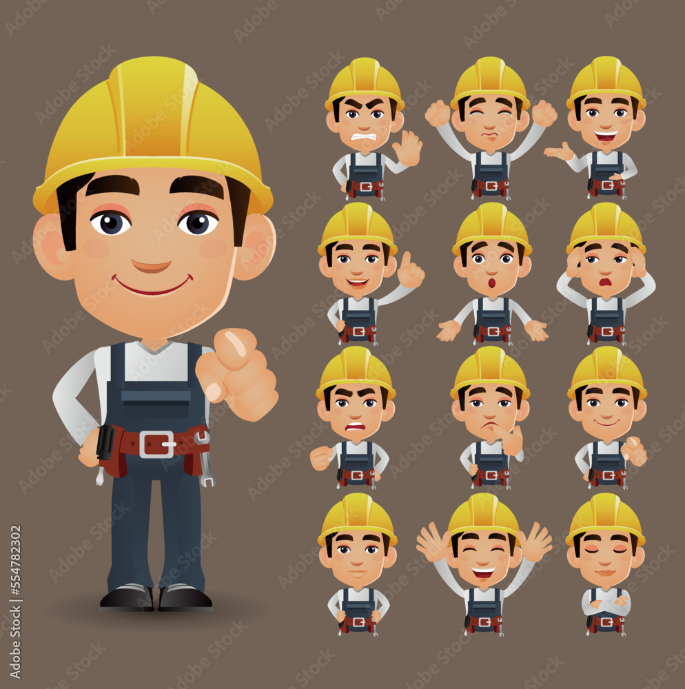 Cute Set - Set of worker with different emotions Cute Set - Set of worker with different emotions