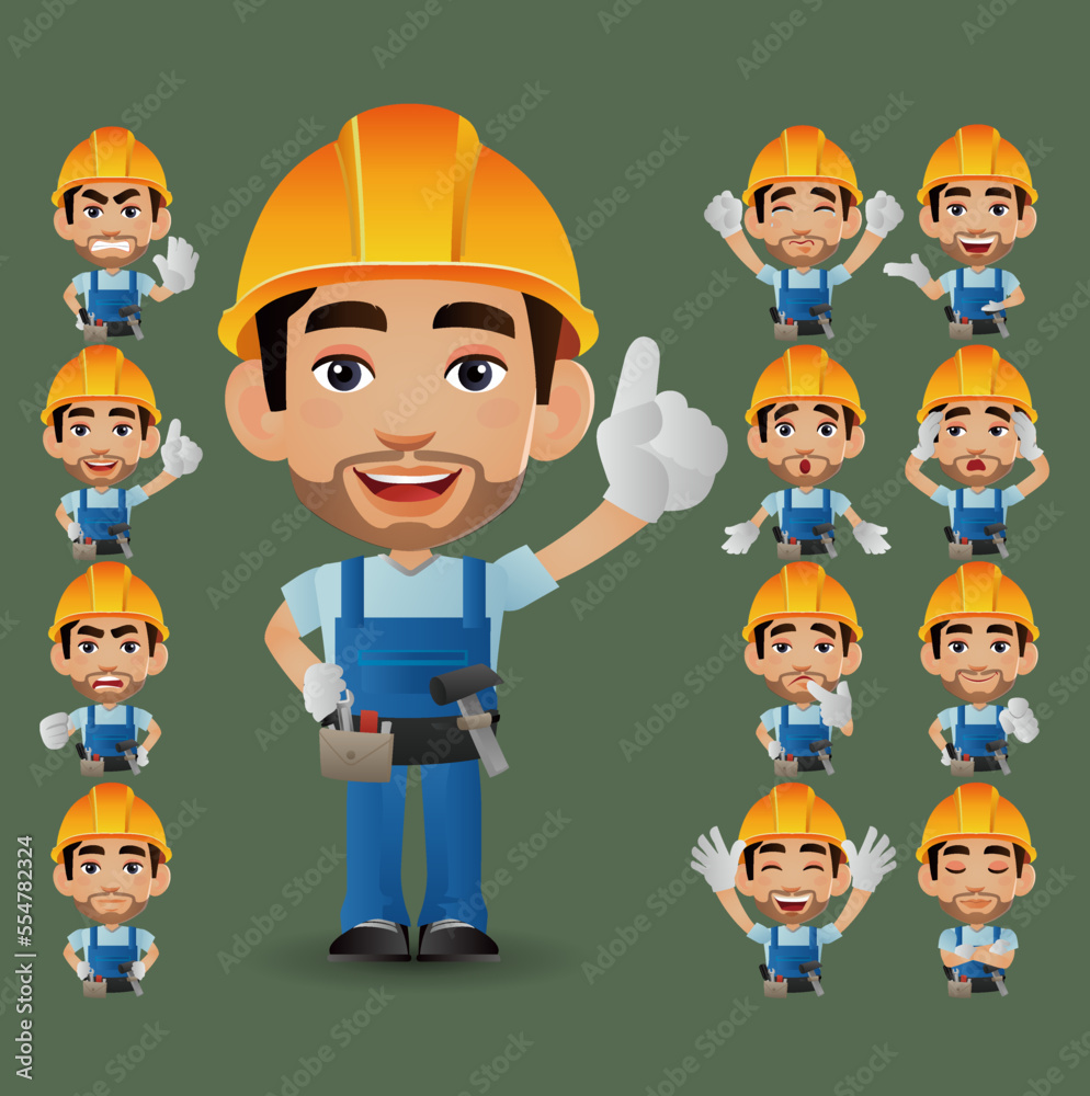 Cute Set - Set of worker with different emotions Cute Set - Set of worker with different emotions