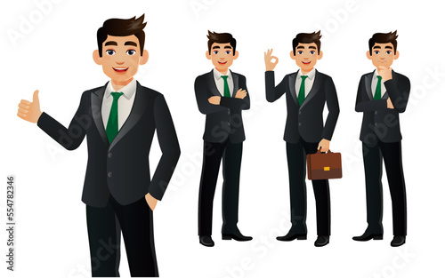 Elegant businessman with different poses. vector 