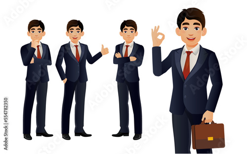 Elegant businessman with different poses. vector 