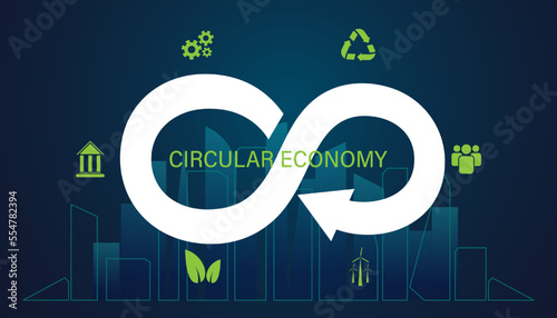 Abstract Circular Economy Symbols and Icons Environment Recycle Clean Energy Government Environmental Protection Smart city background, circular economy concept Circulating the use of natural resource