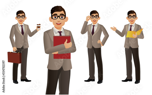 Elegant businessman with different poses. vector 