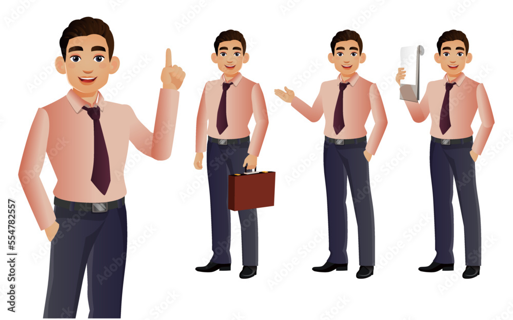 Obraz premium Elegant businessman with different poses. vector 