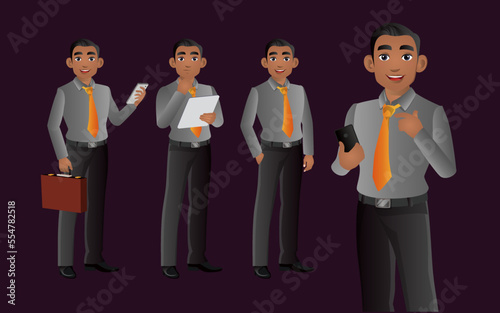 Elegant businessman with different poses. vector 