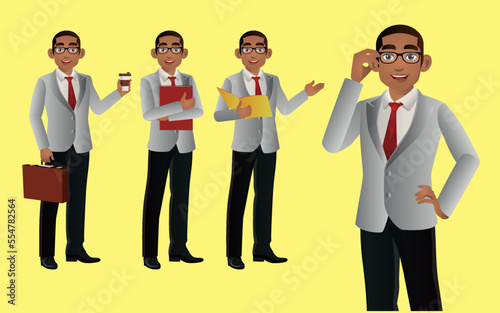 Elegant businessman with different poses. vector 