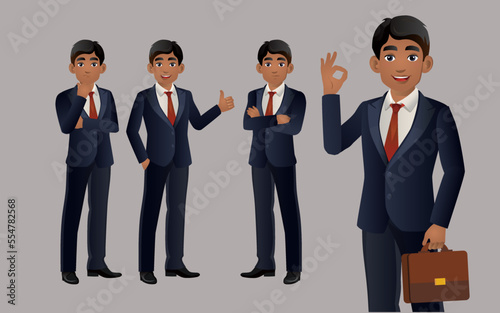 Elegant businessman with different poses. vector 