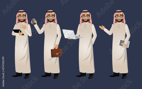 Elegant businessman with different poses. vector 