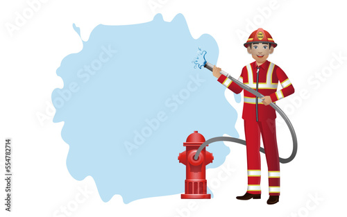 Set of firefighter with different poses