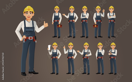 Set of worker with different poses