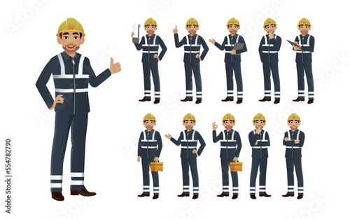 Set of engineer and builder with different poses