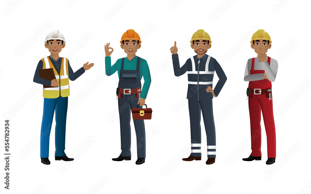 Obraz premium Set of engineer and builder with different poses