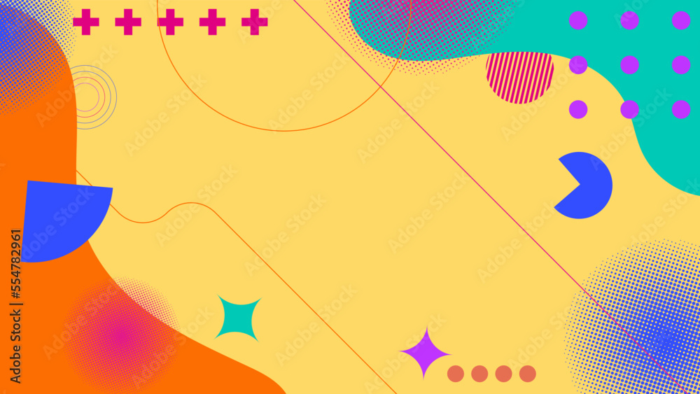 Abstract pop art color paint splash pattern background. Vector overlay geometric design of trendy Memphis 80s-90s style