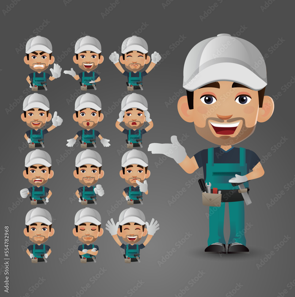 Cute Set - Set of worker with different emotions Cute Set - Set of worker with different emotions