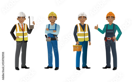 Set of engineer and builder with different poses