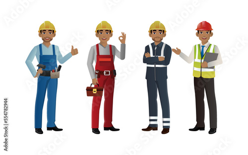Set of engineer and builder with different poses