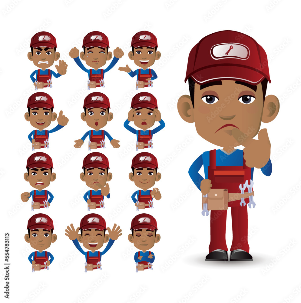 Cute Set - Set of worker with different emotions