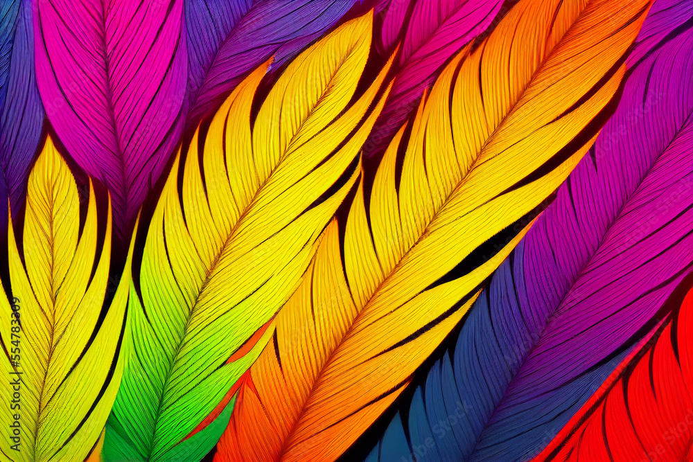 Close up of bright colorful feathers background illustration
