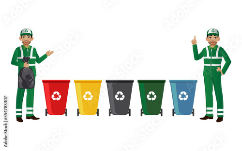 Set of street cleaner with different poses