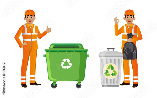Set of street cleaner with different poses