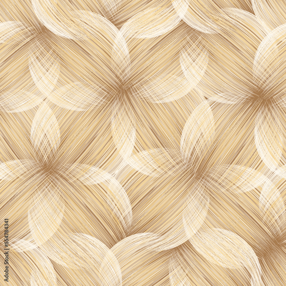 Obraz premium Seamless vector background with abstract straw grunge stripe intersecting oval elements in beige, yellow, brown colors