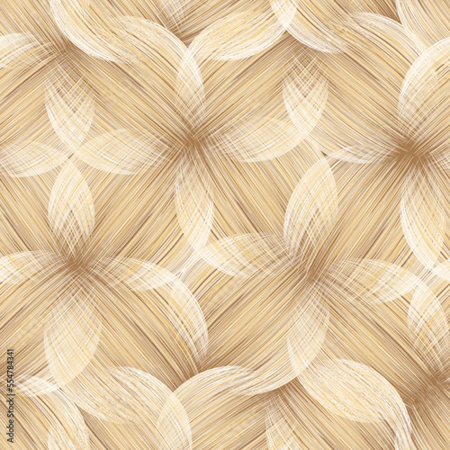 Seamless vector background with abstract straw grunge stripe intersecting oval elements in beige, yellow, brown colors