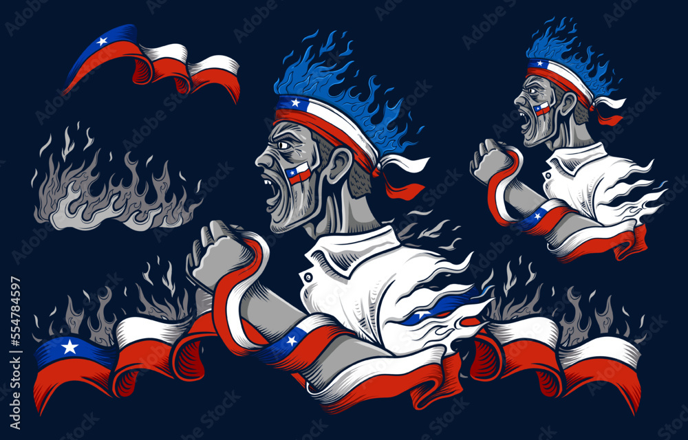 Chile Flag and Fire Elements with People Screaming Chile Flag and Fire Elements with People Screaming