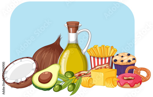 Group of fat food isolated