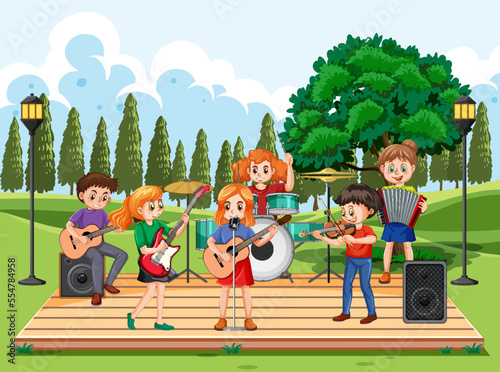 Children playing musical instrument at park