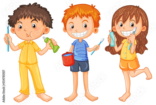 Set of children cartoon character with dental care