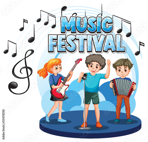 Music Festival text with kids music band