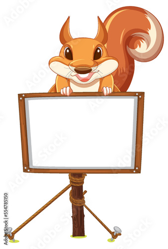 Cute squirrel with empty signboard