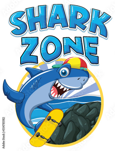 Shark zone icon with shark cartoon character