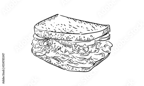 Hand-Drawn Black and White Sketch of a Hearty Deli Sandwich