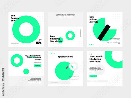  Set of Green Circle Minimal Post Square Banners and Social Media Post Templates. These designs feature a minimalist approach with a green circular motif, presenting a cohesive and visually appealing.