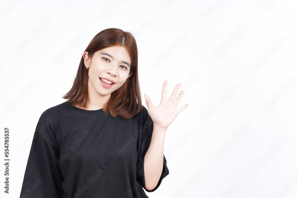 Hi Greeting or Waving at Camera Of Beautiful Asian Woman Isolated On White Background Hi Greeting or Waving at Camera Of Beautiful Asian Woman Isolated On White Background