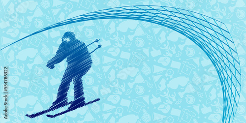 Skiing or Skis abstract lines with wave design. Creative sport concept. Art vector graphic for brochures, flyers, presentations, logo, print, website, poster, banner, templates, background, media.