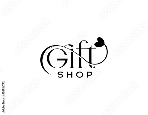 Beautiful letter gift shop initial handwriting vector logo design, gift shop logo design, gift love vector logo design