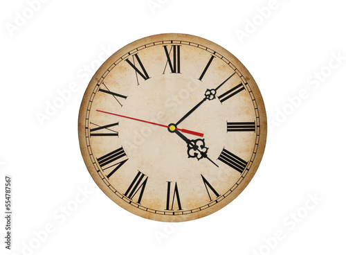 Vintage round clock face isolated on white background