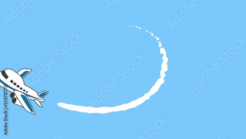 回転するかわいい飛行機と飛行機雲
