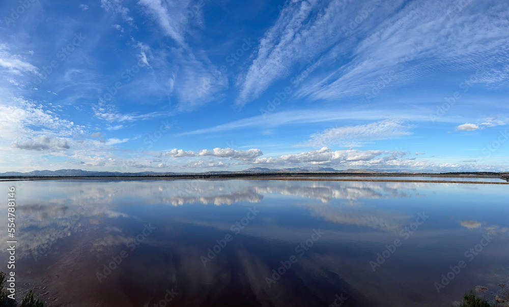 Panoramic Cloud reflection at the natural park de las Salinas de Santa pola