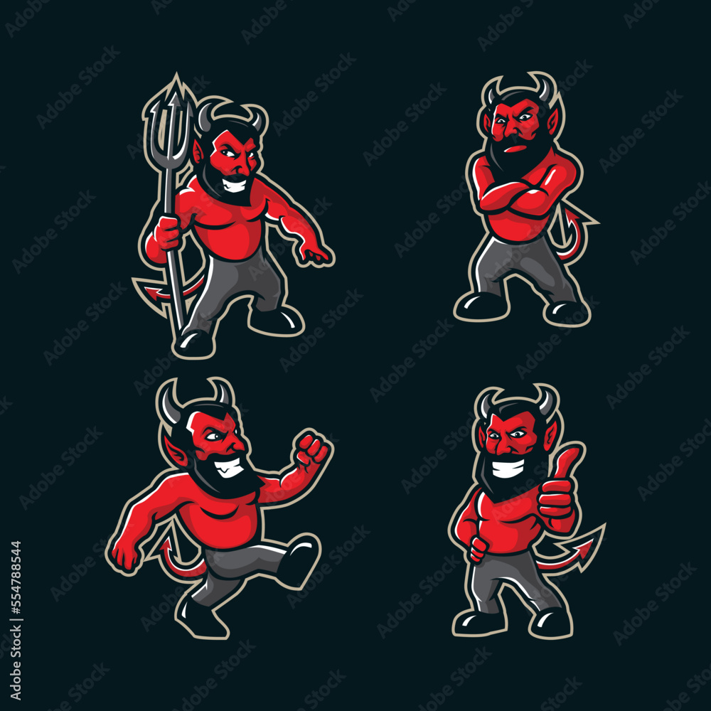 Devil mascot logo design vector with modern illustration concept style for badge, emblem and t shirt printing. Smart devil illustration mascot pack.