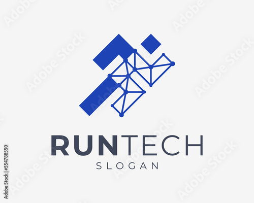 Run Jogging Runner Sprint Athlete Speed Mesh Connection Technology Digital Modern Vector Logo Design
