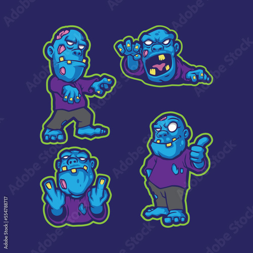 Zombie mascot logo design vector with modern illustration concept style for badge, emblem and t shirt printing. Smart zombie illustration mascot pack.