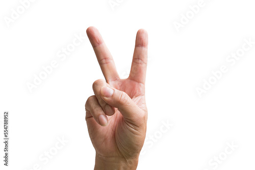 Fotografia Victory or peace sign or number two hand sign. Isolated.
