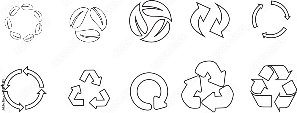 recycle icon set, line version, vector eps10 recycle icon set, line version, vector eps10