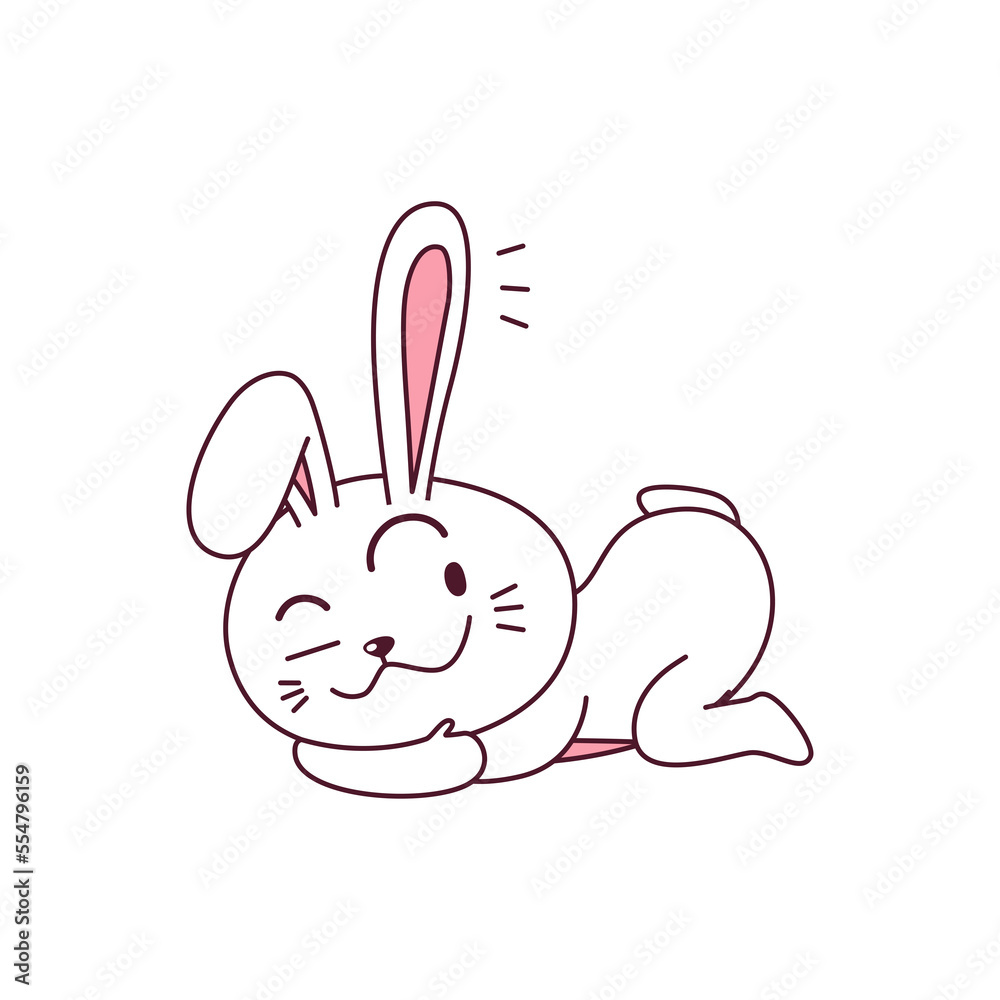Cute White Rabbit Character With Emotion, Transparent, Illustration