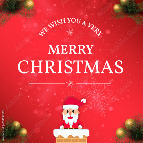 Beautiful decorated Christmas Creative with text space, Red background. Merry Christmas.