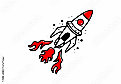 Line art illustration tattoo design of a space rocket