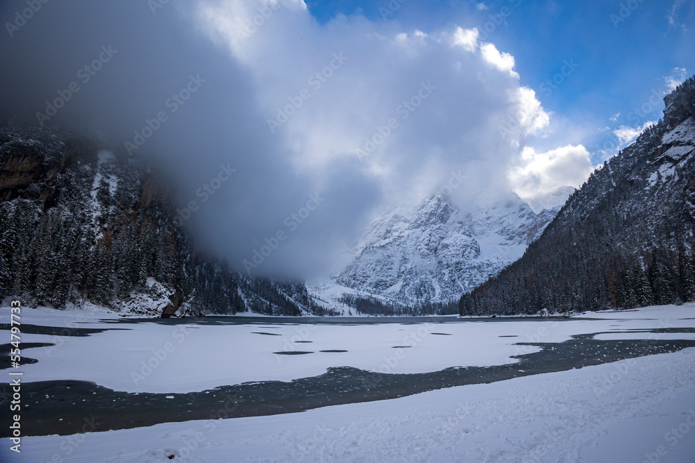 Braies lake in a winter day Braies lake in a winter day